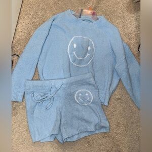 Women's Blue Smiley Face Pajama Set